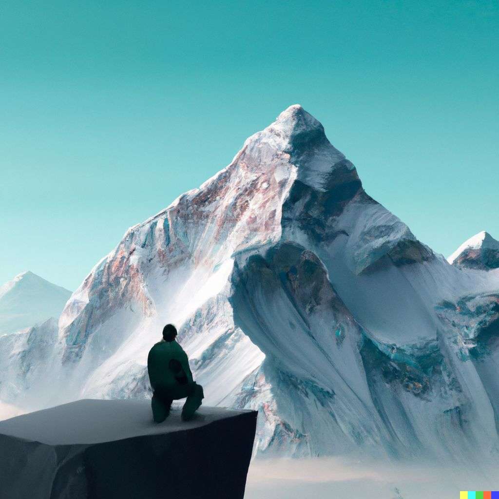 someone gazing at Mount Everest, digital art, 3D style